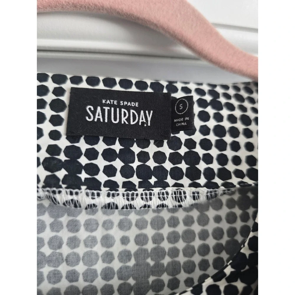 Kate Spade Saturday Black White Polka Dot Print Cotton‎ Long Sleeve Dress Small
